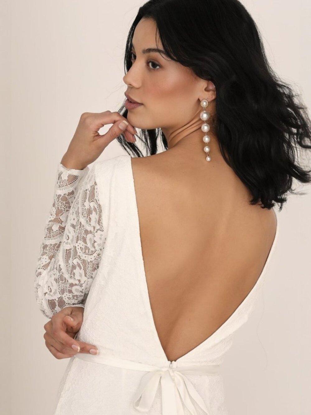 Lulus Enchanted Elegance White Lace Backless Mermaid Maxi Dress NWT - Picture 3 of 8